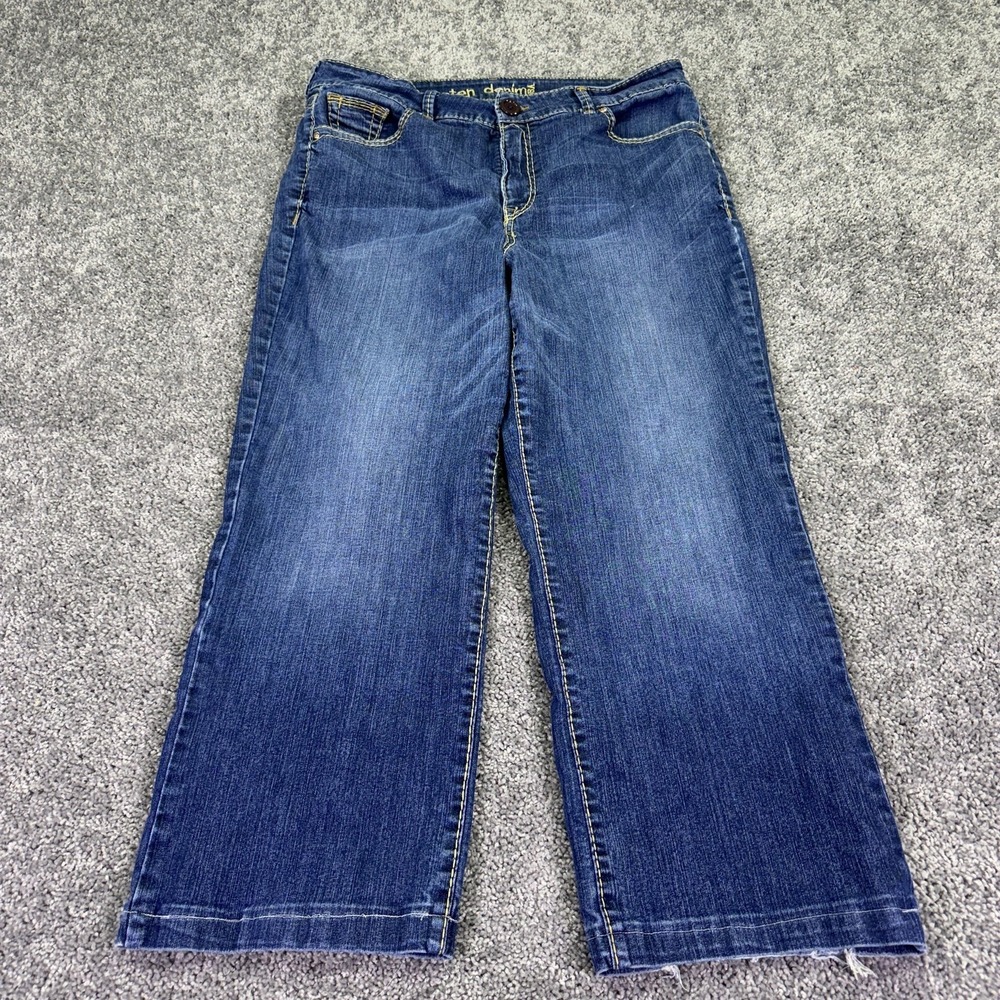 Ten Denim Jeans Womens 20 Blue Wide Leg Stretch Denim Medium Wash Rhinestone